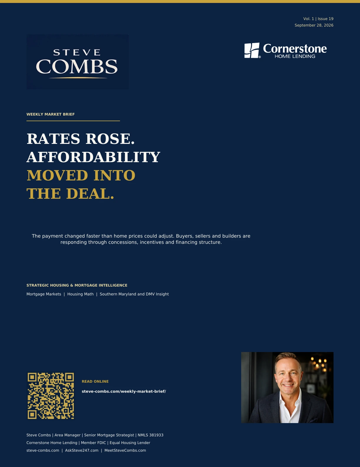 Cover of Steve Combs Weekly Market Brief Issue 19: Rates Rose. Affordability Moved Into the Deal.